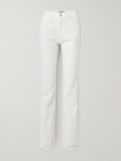 Coperni’s jeans feature a croc-effect leather strap at the back pocket that resembles a miniature, buckle-fastening belt - the unexpected detail adds interest to the otherwise classic design. They're made from white denim and have a high rise and straight legs.