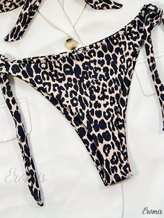 Eromis - Stylish Leopard Print Tie Side Bandeau Bikini Set: Fashionable Stretchy Knot 2 Piece Swimsuit for Women, Perfect for Swimwear and Beachwear Summer Party Leopard Print Bottoms, Leopard Print Tankini For Summer Beachwear, Summer Leopard Print Tankini Beachwear, Leopard Print Tankini For Beach Vacation, Leopard Print Tankini For Vacation Beach Season, Summer Stretch Swimwear In Leopard Print, Summer Leopard Print Swimwear For Poolside, Party Swimwear For Beach Season In Brief Style, Leopard Print Swimwear For Sunbathing Beach Season