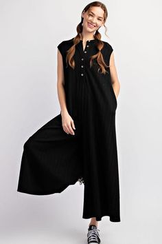 Soft Horizons Textured Flowy Bohemian Jumpsuit - The Farmhouse Bohemian Short Sleeve Jumpsuits And Rompers For Spring, Black Bohemian Jumpsuit For Vacation, Bohemian Jumpsuit, Reef Shoes, Short Sleeve Jumpsuit, Short Sleeve Jumpsuits, Jumpsuit With Sleeves, Cardigan Vest, Unique Features