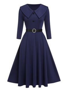 1940s Holiday Dress, Navy Blue Vintage Dresses, Vintage Modest Dresses 1950s, Princess Grace Dresses, 1940’s Dresses, Vintage Dresses Aesthetic, Neat Dress, 1950s Fashion Women, Lapel Dress