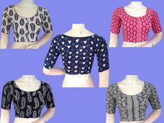 Elevate your everyday style with our collection of breathable cotton blouses. Designed for comfort and style, these versatile blouses are perfect for pairing with jeans, skirts, or your favorite sarees. Made from premium quality cotton, our blouses are soft, lightweight, and ideal for warm weather.Unique and beautiful blouses for your wardrobe. Ships quickly to the USA. * Made Of  Cotton fabric Without Lining * Non-Padded * Opens From Front With Hook And Eye Fitting BLOUSE MEASUREMENTS: Size:  3 Non-stretch Multicolor Cotton Tops, Multicolor Non-stretch Cotton Tops, Blue Padded Cotton Blouse, Blue Cotton Padded Blouse Piece, Fitted Cotton Blouse Piece With Block Print, Stretch Cotton Blue Blouse, Fitted Block Print Top For Summer, Blue Stretch Cotton Blouse, Multicolor Block Print Cotton Tops