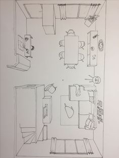 a drawing of a living room with furniture