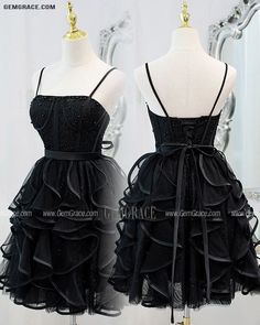 10% off now|Free shipping world-wide. Special Black Ruffled Short Homecoming Dress with Spaghetti Straps at GemGrace. Click to learn our pro custom-made service for wedding dress, formal dress. View #HomecomingDresses for more ideas. Black Ruffled Mini Dress For Prom, Black Mini Dress With Corset Back For Prom, Black Mini Dress With Ruffled Straps For Party, Black Dress With Sweetheart Neckline And Straps, Black Ruffled Dresses For Prom Season, Black Ruffle Dress For Prom Season, Black Mini Dress With Sweetheart Neckline And Ruffles, Black Mini Dress With Spaghetti Straps For Homecoming, Black Ruffled Mini Dress For Homecoming