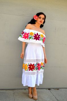 White Mexican Wedding, White Mexican, Mexican Wedding Dress, Mexican Embroidered Dress, Wedding Dress Types, Lace Edges, Mexican Fashion, Mexican Outfit