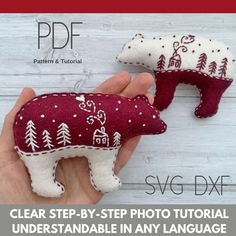 two handmade stuffed animals in red and white with text overlay that reads, clear step - by - step photo tutor for the understandable language