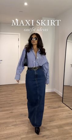 Fall Outfit Inspired 2024, Denim With Heels, Royal Blue Midi Skirt Outfit, Praise And Worship Outfits Women, Brunch In Fall Outfit, Monochrome Navy Blue Outfit, Classic Core Aesthetic Outfits, Rhyming Outfit Ideas, Fall Modern Outfits