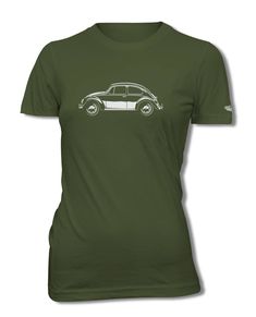 a women's green t - shirt with an image of a car on it