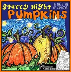 starry night in the style of van gogh pumpkins coloring book for adults and children