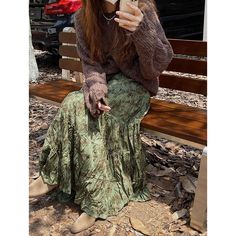 Fabric: Polyester Size: F Green Lined Maxi Skirt For Fall, Fall Green Lined Maxi Skirt, Green Skirted Skirt For Fall, Green Tiered Skirt For Fall, Long Green Skirt For Fall, Casual Green Skirt For Fall, Casual Green Fall Skirt, Bohemian Mini Skirt For Fall, Green Skirt For Fall