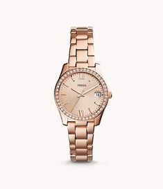 Fossil Watches Fossil Scarlette Rose-Tone Stainless Steel Watch 32mm ES4318 Rose Tone, Roman Numerals, O Clock, Stainless Steel Watch, Gold Watch, Scarlet, Quartz Movement, Stainless Steel Case, Or Rose