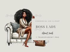 a woman sitting on top of a white couch holding a sign that says boss lady