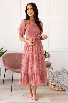 The Lila Modest Floral Dress Fancy Modest Dresses, Modest Coquette, Rose Quartz Dress, Modest Summer Dress, Modest Floral Dress, Sunday Dresses, Dress Sites, Feminine Dresses, Modest Summer Dresses