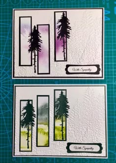 two cards with trees cut out of them