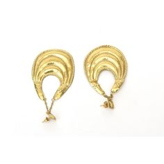 This is part of Chairish’s Fine Jewelry assortment.  These very fine vintage Etruscan revival style 18K gold Italian pair of pierced earrings are from an important jeweler from the 70's in Capri, Italy. They are very light in weight and fine as in the workmanship. They are a bit more fragile because of the 18K gold and lightness. The weight for the pair in 18K gold is as follows: 8.2 grams, or .290 ounces or 5.3 DWT. They are 3 " H or 3" L on the ear lobe. Again they are very light weight on the Antique Yellow Gold Ceremonial Earrings, Vintage Drop Earrings For Ceremonial Occasion, Vintage Ceremonial Drop Earrings, Antique Yellow Gold Drop Earrings, Antique Earrings With 17 Jewels For Ceremonial Occasions, Vintage Yellow Gold Plated Clip-on Earrings, Vintage 22k Gold Earrings, Antique 22k Yellow Gold Earrings, Vintage 22k Yellow Gold Earrings