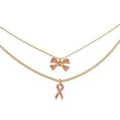 Gold or Silver Tone Double Layer Chain Necklace Set Featuring Pink Rhinestone Breast Cancer Pendants Including Bow and Ribbon. Bow Pendant measures 1.45" x 1" (approx.) Ribbon Pendant measures 1.25" x .65" (approx.) Plated metal alloy First layer with bow is approximately 17.7" Second Layer with Breast Cancer Ribbon is approximately 21" Available with silver tone or gold tone chain Layer Chain Necklace, Layer Chain, Bow Pendant, Mountain Jewelry, Double Layer Necklace, Layered Chain Necklace, Bling Necklace, Layered Necklace Set, Bow Necklace