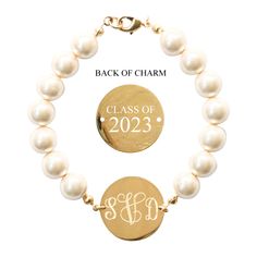 Help your favorite graduate celebrate this momentous occasion by giving them a gift that will remind them of their accomplishments for years to come. For a limited time only, we are offering a custom monogram option! The Front of the Charm bears the recipient's monogram or initial and the Back is engraved with Class of 2023! Initials should be entered as they should appear on the product. For example, if your name is Kiel James Patrick, and you would like the traditional last name as the middle Kiel James Patrick, Monogram Outfit, Monogram Bracelet, Sunglasses Strap, James Patrick, Gift For Bride, Framing Photography, Pearl Strands, Monogrammed Items