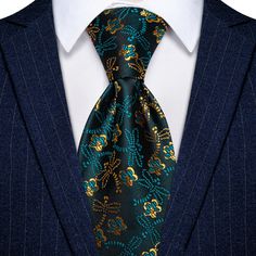 YourTies Teal Green Novelty Mens Necktie Floral Brooch Tie Bar Set Elegant Multicolor Suit And Tie Accessories For Formal Occasions, Elegant Multicolor Formal Suit And Tie Accessories, Gold Tie For Father's Day Gift, Elegant Multicolor Ties As A Gift, Gold Tie Gift For Father's Day, Gold Tie For Father's Day, Elegant Multicolor Ties For Father's Day, Packing Gift, Dance Parties