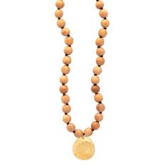 Blonde Wood Long Beaded Necklace Charm Gold - MAS Designs Wooden Beads Jewelry For Meditation, Adjustable Gold Necklace With Wooden Beads, Gold Long Necklace With Wooden Beads, Meditation Jewelry With Wooden Round Beads, Meditation Jewelry With Round Wooden Beads, Natural Wooden Beads Necklace For Meditation, Gold Long Beaded Necklaces With Wooden Beads, Gold Long Beaded Necklace With Wooden Beads, Natural Beaded Nature-inspired Jewelry