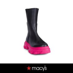 in stock Bold Black Leather Platform Boots, Bold Black Boots For Spring, Bold Black Leather Boots, Bold Leather Boots With Round Toe, Trendy Fashion Outfits, Leather Boots, Trendy Fashion, Hot Pink, Shoe Boots