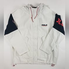 Polo Sport Ralph Lauren Oversized Windbreaker Jacket. *Details* Color Block (White, Red, Black). Original Price $298.00 Double-Ended Zipper. Adjustable Snap At Cuffs. "Polo Ralph Lauren," Embroidered On The Upper Left Corner Of The Chest. “Polo Est. 1967 Ralph Lauren” Patch On Upper Right Hand Sleeve. Adjustable Hood With Strings And Snaps. Deep Pockets With Snap Closures. Drawstring Adjustable Waist. Machine Washable Or Dry Clean. *Shipping* - Item Will Be Shipped The Same Day Of Purchase Or Th White Long Sleeve Sport Coat For Fall, White Cotton Long Sleeve Windbreaker, White Sport Coat For Fall Streetwear, White Long Sleeve Sport Coat For Streetwear, White Windbreaker With Pockets For Outdoor, White Hooded Cotton Windbreaker, White Sporty Windbreaker With Pockets, Sporty White Windbreaker With Pockets, White Long Sleeve Windbreaker For Winter