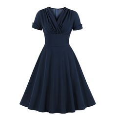 Hemline / Train:Midi; Season:Spring,Summer; Sleeve Length:Short Sleeve; Look After Me:Wet and Dry Cleaning,Washable,Machine wash; Gender:Women's; What's in the box:Dress; Types:Swing Dress,A-Line Dress,Dress; Style:Retro Vintage,1950s; Elasticity:Micro-elastic; Occasion:Party,Date; Material:Polyester; Age Group:Adults'; Characters:Audrey Hepburn; Pattern:Solid Color; Neckline:V Neck; Listing Date:01/29/2024 Dress Types, Box Dress, Date Dress, Womens Cosplay, Date Dresses, Vintage 1950s Dresses, Dress 2024, Dress A Line, 1950s Dress