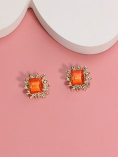 Orange  Collar  Polyresin   Embellished   Women's Fashion Jewelry Earrings Shein, Orange Earrings, Traditional Earrings, Women's Fashion, Fashion Jewelry, Stud Earrings, Collar, Orange, Free Shipping