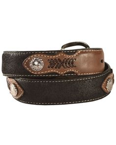 Nocona Kids' Inset & Concho Adorned Leather Belt - 18-28, Black Southwestern Concho Belt For Rodeo, Western Concho Belts For Ranch, Leather Concho Belt Buckles For Rodeo, Black Concho Belt Buckles For Ranch, Western Leather Belt For Western-themed Events, Black Concho Belt Buckles, Western Style Black Belt For Ranch, Southwestern Concho Belt For Western-themed Events, Leather Concho Belts For Western-themed Events