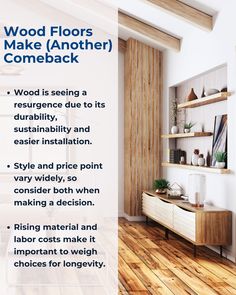 wood floors make another come back ad with text overlaying the image and description