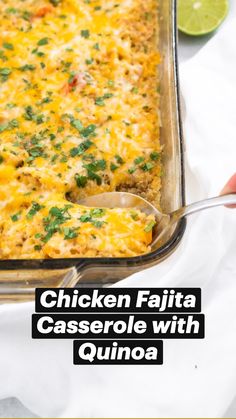 chicken fajita casserole with quinoa in a baking dish