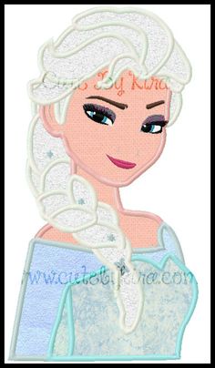 an embroidery design of a frozen princess with blue eyes and white hair, wearing a tiara