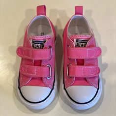 Brand New, Never Used Sz 7 Converse Carnation Pink Velcro Straps Pink High-top Scratch-resistant Sneakers, Pink Scratch-resistant High-top Sneakers, Casual Low-top Scratch-resistant Canvas Shoes, Cute Low-top School Sneakers, Low-top Non-slip Canvas Shoes For School, Pink Slip-on Sneakers For Playtime, Non-slip Low-top Canvas Shoes For School, Spring Sneakers For Playtime, Spring Playtime Sneakers Closed Toe