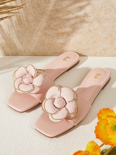 Pink  Collar     Embellished   Women Shoes Pink Flat Sandals, Shein Shoes, Women Flat Sandals, Pink Flats, Pink Collar, Pink Collars, Womens Sandals Flat, Flat Sandals, Womens Flats