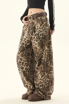 Leopard Print Wide-Leg Pants, leopard pattern jeans, baggy jeans, high-waisted wide pants