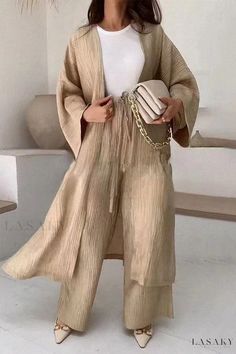 Casual Solid Outerwear For The Beach, Casual Solid Color Outerwear For Beach, Casual Solid Outerwear For Beach, Casual Beige Outerwear For The Beach, Casual Beige Outerwear For Beach, Gilet Kimono, Cardigan Kimono, Two Piece Pants Set, Estilo Chic