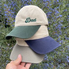 High quality dad hat to gift to a new father, mother, grandparents. Garment Washed Superior Cotton Twill 100% Cotton - Unstructured Soft Crown Low-Fitting 6 eyelets Pre Curved Visor 6 Rows Stitching on Visor Garment Washed Adjustable Metal Buckle - Antique Brass Finish Size: One Size Fits Most - Adult (58cm/22.8") Personalized Baseball Cap For Father's Day, Adjustable Dad Hat Baseball Cap For Father's Day, Father's Day Gift Trucker Hat With Curved Brim, Father's Day Gift Baseball Cap With Curved Brim, Curved Brim Baseball Cap For Father's Day, Father's Day Dad Hat With Letter Print, Father's Day Curved Bill Dad Hat With Letter Print, Personalized Hats For Father's Day, Adjustable Dad Hat With Embroidered Logo As Gift