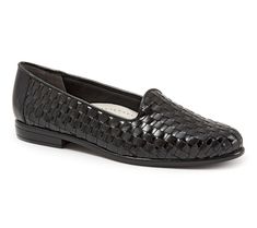 From casual outings to in-office days to after-work errands, this classic woven leather flat balances comfort with sophistication. From Trotters. Classic Woven Leather Loafers, Leather Flats With Woven Sole For Fall, Classic Leather Flats With Woven Sole, Classic Woven Leather Loafers For Work, Woven Leather Loafers For Work, Casual Synthetic Flats For Business, Business Casual Synthetic Flats, Formal Woven Leather Flats With Round Toe, Leather Flats