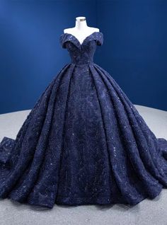 Dark Blue Gown Elegant, Dark Blue Sweet 16 Dresses, Blue Ball Gown Wedding Dress, Dark Blue Wedding Dress, Dark Blue Quinceanera Dresses, Dark Blue Ball Gown, Writing Outfits, Navy Blue Quinceanera Dresses, Dark Blue Gown