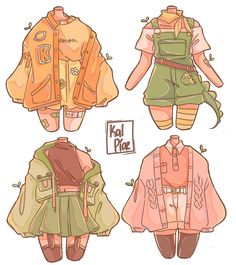 four different types of clothes and accessories for doll dolls, each with an attached backpack