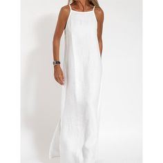 Season:Summer,Spring; Fabric:Cotton; Sleeve Length:Sleeveless; Gender:Women's; Nightwear Style:Dress,Nightshirt,Loungewear; Style:Fashion,Comfort,Casual; Elasticity:Micro-elastic; Occasion:Date,Airport,Street; Age Group:Adults; Function:Breathable; Pattern:Pure Color; Neckline:Straps; Special Size:Plus Size; Bottom Type:Dress; Listing Date:06/27/2023; Length:; Bust: Cami Maxi Dress, Sleeveless Long Dress, White Maxi, Necklines For Dresses, Boho Casual, Medan, White Maxi Dresses, Linen Dresses, Buy Dress