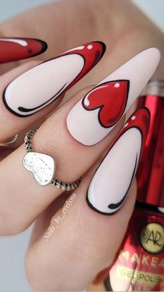 Pop Art Nails, Valentine Nail Art, Romantic Nails, Colorful Nails, Nail Designs Valentines, Heart Nails, Cool Nail Designs, Nail Art Inspiration, Nail Arts