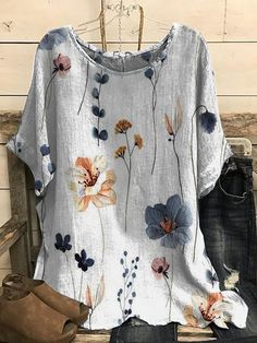 Affordable price buy Shirts on Zolucky, SPU: 294MSH3U75BD, Color: Multicolor, Style:Casual, Pattern:Floral. Nature Shirt Design, Casual Blouse Shirts, Cutout Blouse, Buy Shirts, Half Sleeve Tops, Linen Clothing, Fashion Catalogue, Linen Style, Linnet