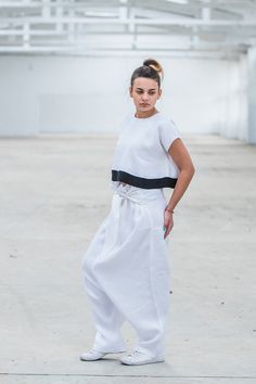 "White Harem Pants, Linen Maxi Pants, Wide Leg Pants ◈ Stylish and chic fashion is our shared dream! You can be sure that this piece is made with a lot of love and craftsmanship. ◈ S I Z I N G ◈ This item is available from XS to 4XL. Please, have a look at my Size Chart below before placing your order. ◈ D E L I V E R Y ◈ This item will be shipped in up to 5 days after your order was placed. We use Express worldwide shipping for all of our items. Shipping usually takes: ✈ 2-3 biz days to USA, Ca White Baggy High Waist Harem Pants, White High Waist Baggy Harem Pants, White Baggy Wide-leg Harem Pants, Fitted White Harem Pants With Pockets, White Wide-leg Parachute Pants, White High-waisted Cotton Harem Pants, White Harem Pants With Loosely Fitted Hips, High Waist White Harem Pants With Pockets, White Baggy Parachute Pants For Summer