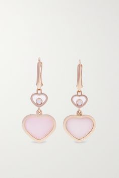 Light up your face with Chopard's elegant 'Happy Hearts' earrings. Crafted from the house's responsibly sourced 18-karat rose gold, they're set with pretty pink opal inlays, which are said to symbolise good luck, and round brilliant-cut diamonds that float freely between sheets of glass. Luxury Heart-shaped Drop Earrings For Valentine's Day, Luxury Double Heart Earrings For Valentine's Day, Elegant Polished Earrings For Valentine's Day, Luxury Heart Earrings For Valentine's Day Wedding, Luxury Heart Earrings For Wedding On Valentine's Day, Luxury Pink Pierced Earrings, Luxury Rose Gold Heart Earrings, Luxury Pink Gold Earrings For Formal Occasions, Luxury Pink Gold Earrings For Formal Events