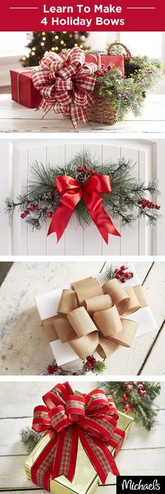 presents are wrapped in brown paper and tied with red ribbon