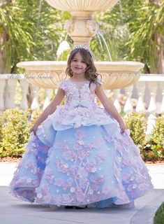 HAUTE COUTURE Dress, Girls Formal Blue and Pink Ball Gown Princess Dress, Girls Pageant Dress, Flower Girl Dress, Birthday Dress - Etsy Dresses With Corsets, Bday Dress, Big Dresses, Ball Gowns Princess, Girls Pageant Dresses, Cherry Dress, Kids Gown, Haute Couture Dresses, Pearl Dress