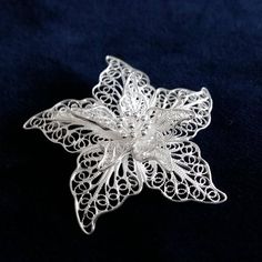 Silver Filigree Brooch Flor de Amor Light Sterling Silver Silver Flower Shaped Lapel Pin Brooch, Silver Flower Lapel Pin, White Filigree Brooches For Wedding, White Filigree Wedding Brooches, White Ornate Brooches For Formal Occasions, White Ornate Brooch For Formal Occasions, Ornate White Brooches For Formal Occasions, Silver Flower Brooch With Floral Decoration, Silver Flower Brooch With Flower Decoration