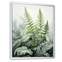 a painting of green leaves on a white background with watercolng effect in the foreground