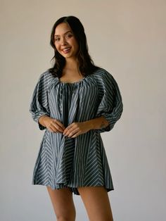 Spring Striped Loungewear Dress, Striped Short Sleeve Jumpsuits And Rompers For Beach, Striped Short Sleeve Jumpsuits And Rompers For Summer, Striped Summer Jumpsuits And Rompers For Vacation, Striped Puff Sleeve Summer Dress, Cute Date Night Outfits, Boat Days, Casual Date Night, Beach Vacations