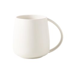 a white coffee mug is shown on a white background, with the handle slightly extended