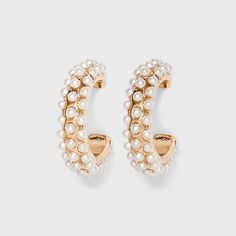 Gold Pearl Hoops Earrings, Gold Hoops With Pearls, Gold Earrings Formal, Cute Earrings Hoops, Pearl Hoops Earrings, Ivory Earrings, Prom Earrings